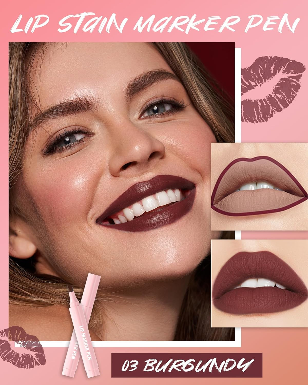 Burgundy Hydrating Lip Stain Marker Pen - Long-Lasting, Waterproof, and Smudge-Proof Formula with Matte Finish and Precise Chisel Tip for Women