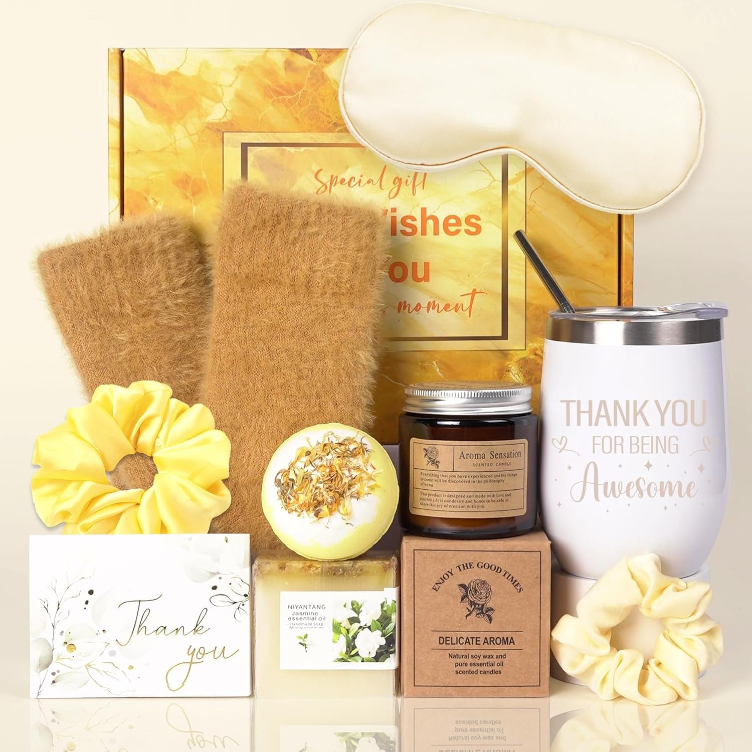 Elegant Self-Care Gift Basket for Women - Thoughtful Appreciation and Valentine's Day Gifts Including Headband, Tumbler, Eye Mask, Socks, and Unique Office Gifts for Coworkers