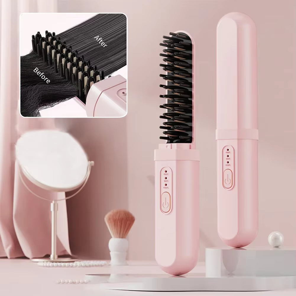 Mini Portable Wireless Hair Straightener Rechargeable Negative Ion Dual-Purpose Hair Straightener Curling Iron Hair Style Tool